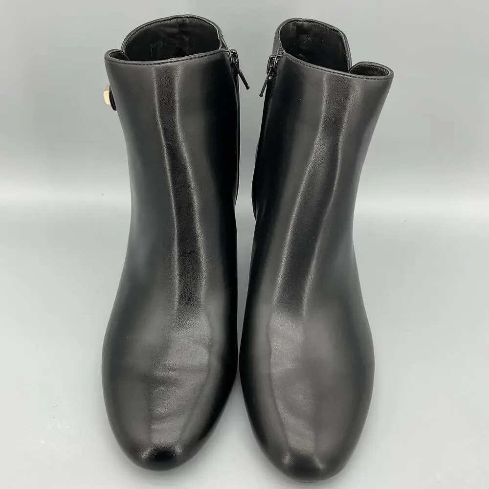 NEW Alfani Women’s PAAM Faux Leather Sleek Booties Black Size 9.5M